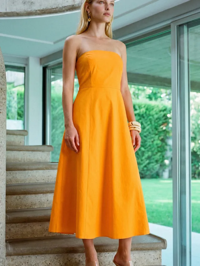 Trendyol TRENDYOLMİLLA Dames Oranje Effen Midi Mouwloos A-lijn Jurken, foto 2