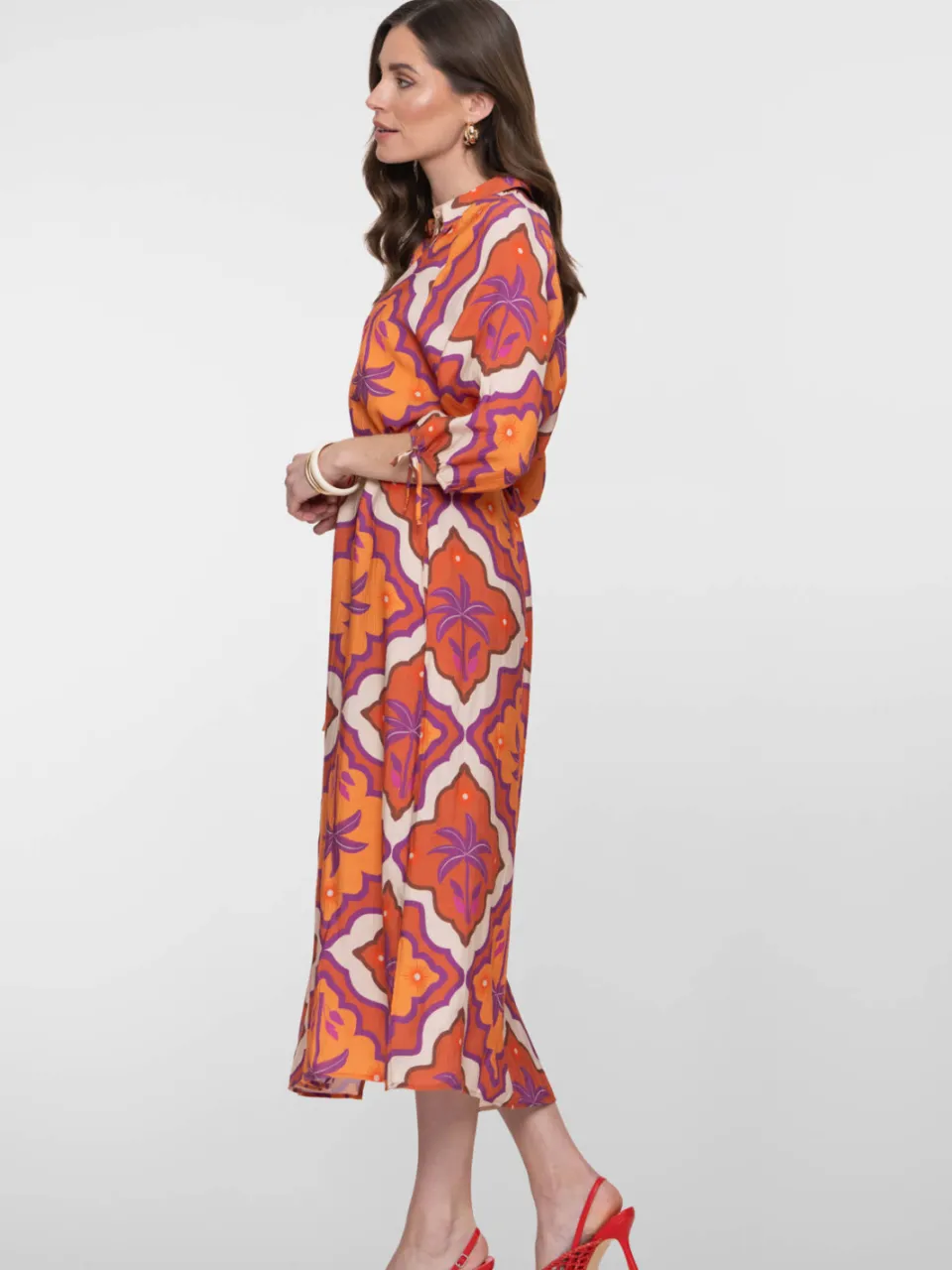 Geisha blousejurk met all over print oranje, foto 3
