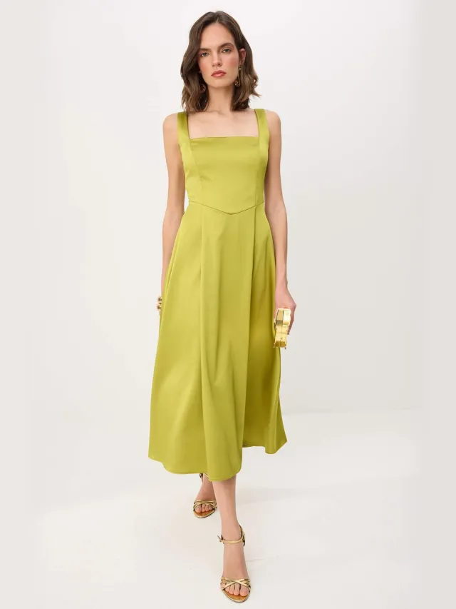 Trendyol TRENDYOLMİLLA Dames Groen Effen Midi Mouwloos A-lijn Jurken