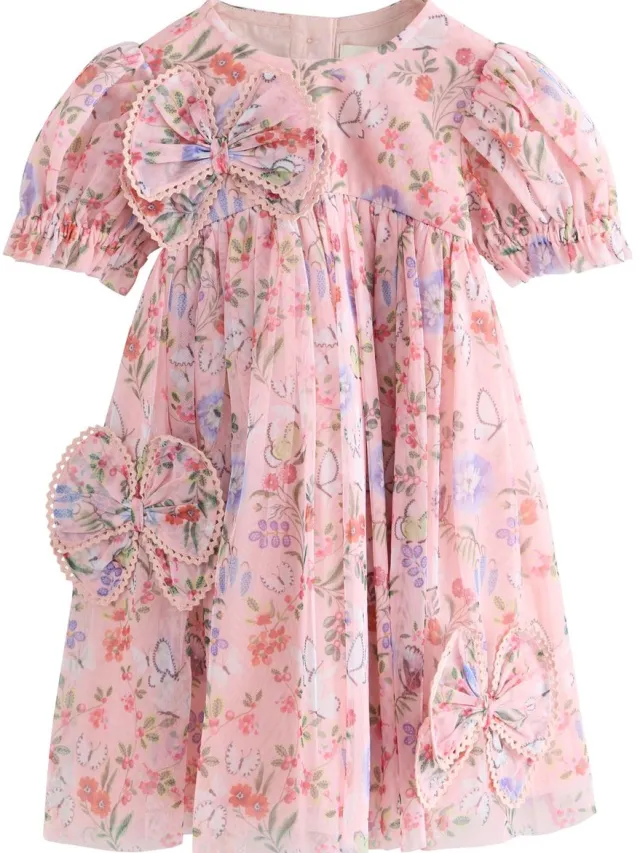 Next Meisjes - Cath Kidston jurk met korte mouwen en corsage - Roze Pink Floral