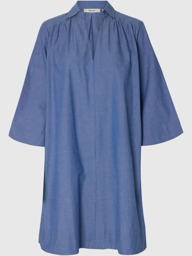 Selected midi-jurk Katoenen Dark Blue