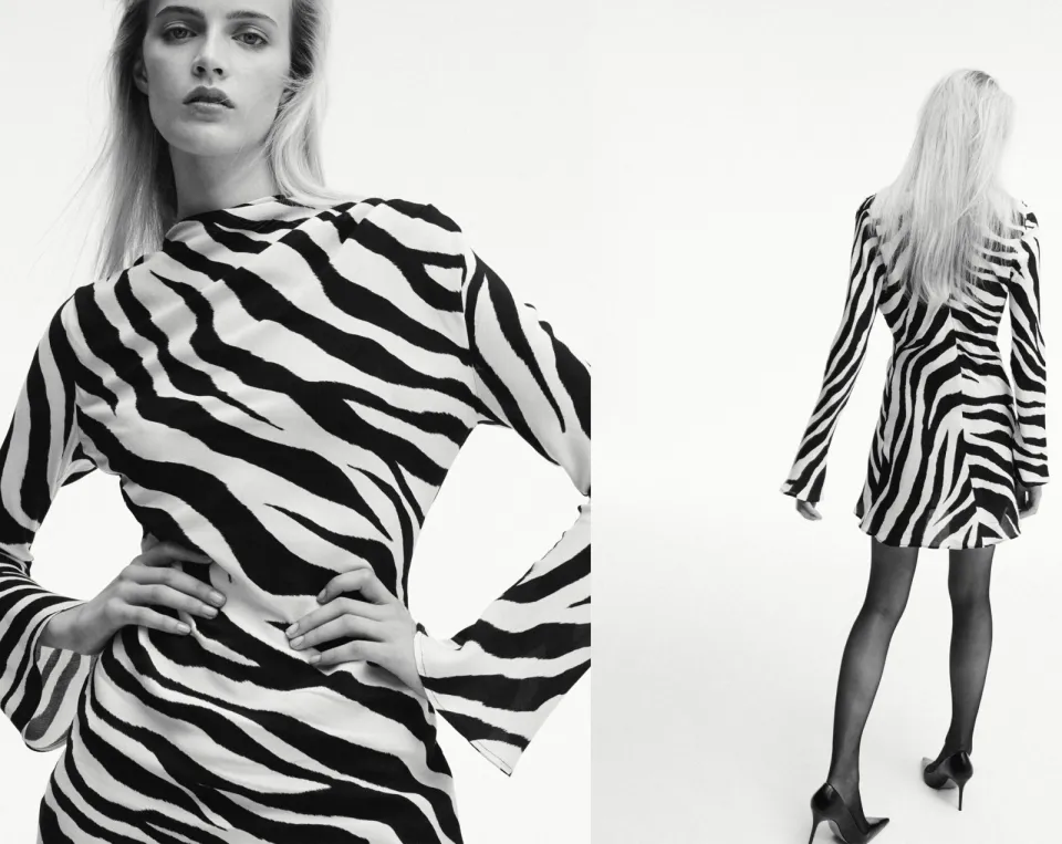 Mango mini A-lijn jurk met zebraprint - zwart, foto 2