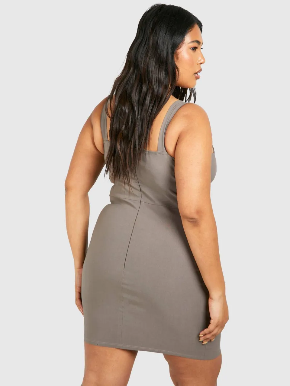 boohoo Dames Plus Bengaline Met Veters Bodycon Jurk taupe, foto 3