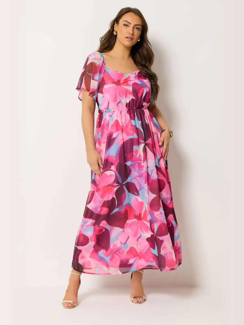 Yours Roze Jurk Met Bloemenprint En Engelenmouwen, foto 3