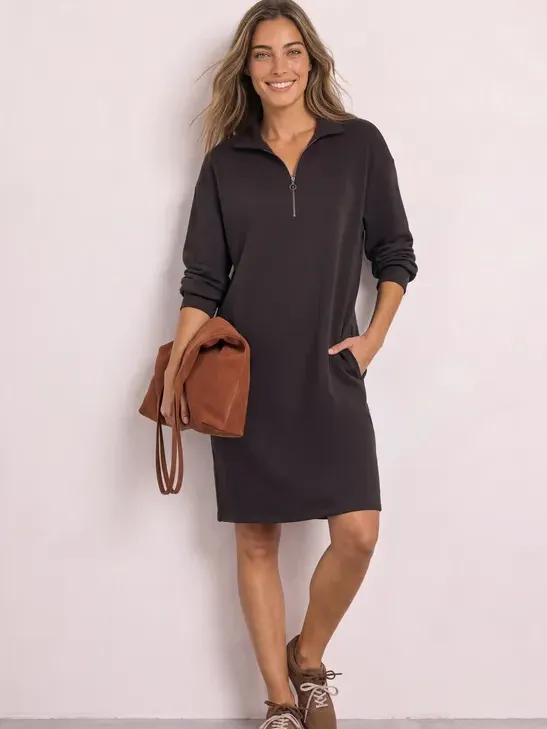 Street One Kniehoge sweaterjurk met ritsdetail bruin