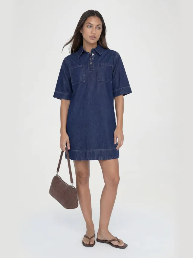 boohoo Dames Lange Denim Jurk Met Korte Mouwen Indigo