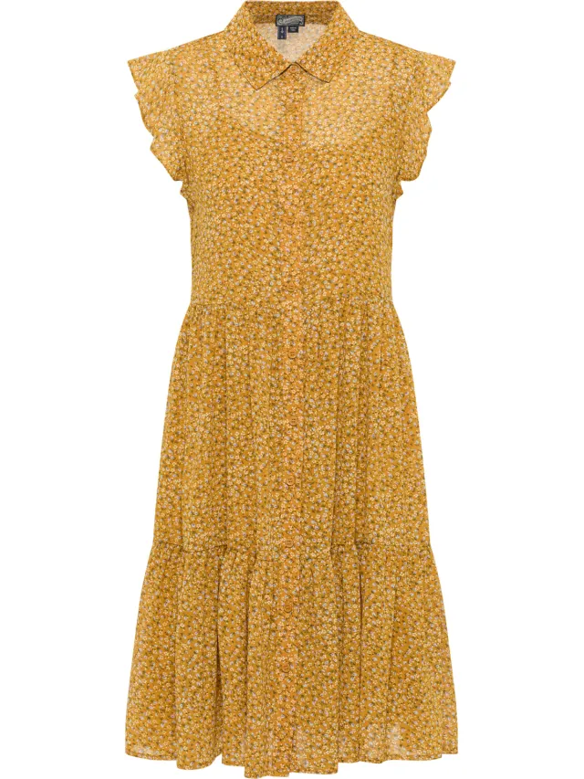dreimaster Blouse jurk Dames Donkergeel veelkleurig mosterdgeel, foto 2