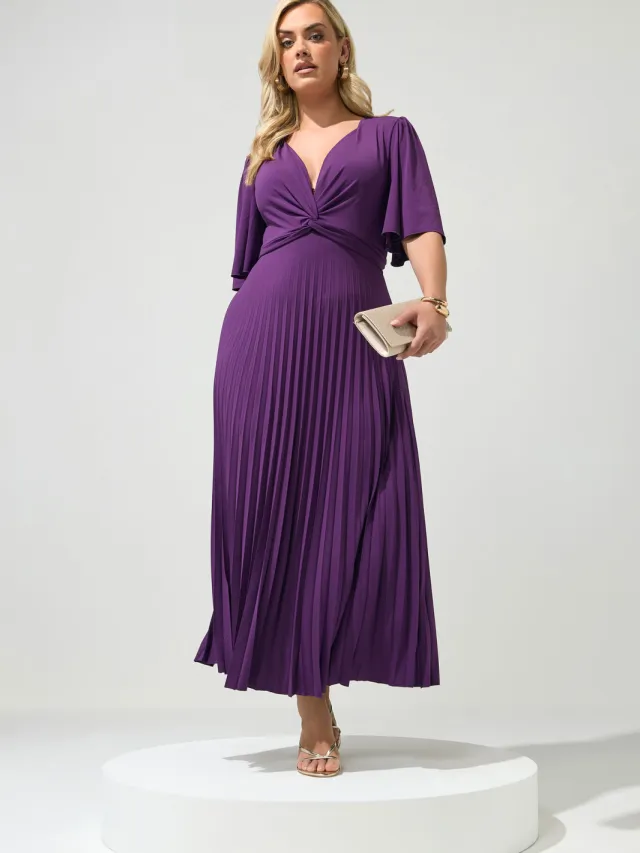 Yours London Pruimpaarse Geplooide Maxijurk Met Knoop Purple