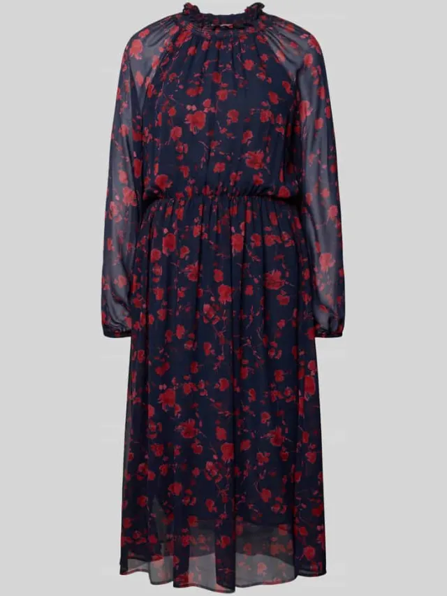 Christian Berg Woman Selection Midi-jurk met kraag met ruches en raglanmouwen marineblauw, foto 2