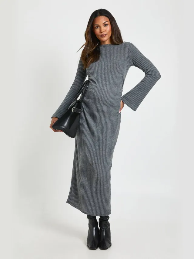 boohoo Dames Zwangerschaps Off-Shoulder Midaxi Jurk houtskool