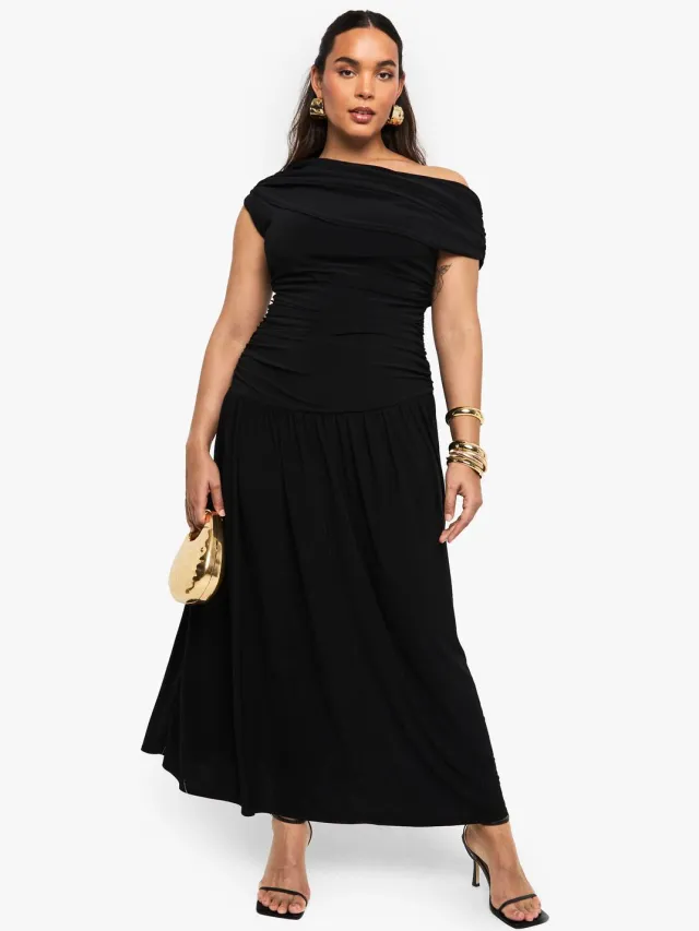 boohoo Dames Plus Dubbele Laag Geruched Maxi Jurk Zwart