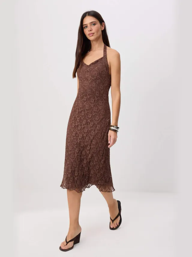 Trendyol TRENDYOLMİLLA Dames Bruin Effen Midi Mouwloos A-lijn Jurken