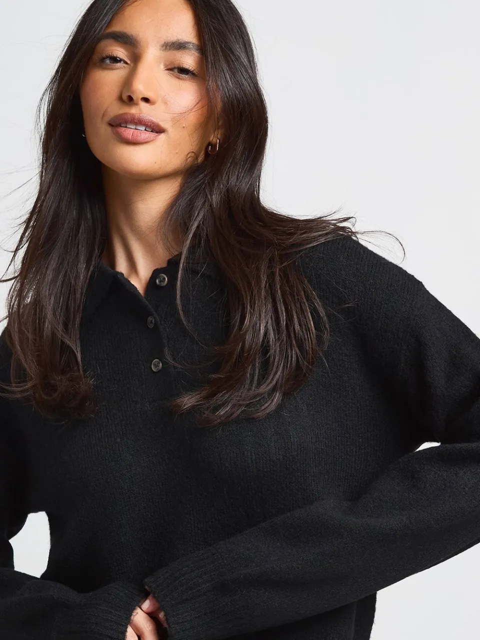 boohoo Dames Gebreide Oversized Jurk Met Kraag En Knoopsluiting zwart, foto 4