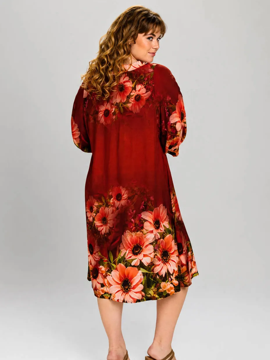 STUDIO gebloemde midi jurk Plus Size - donkerrood, foto 5