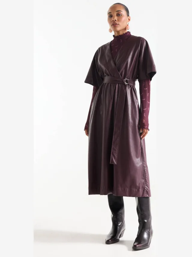 JANSEN Amsterdam midi jurk met ceintuur - donkerrood