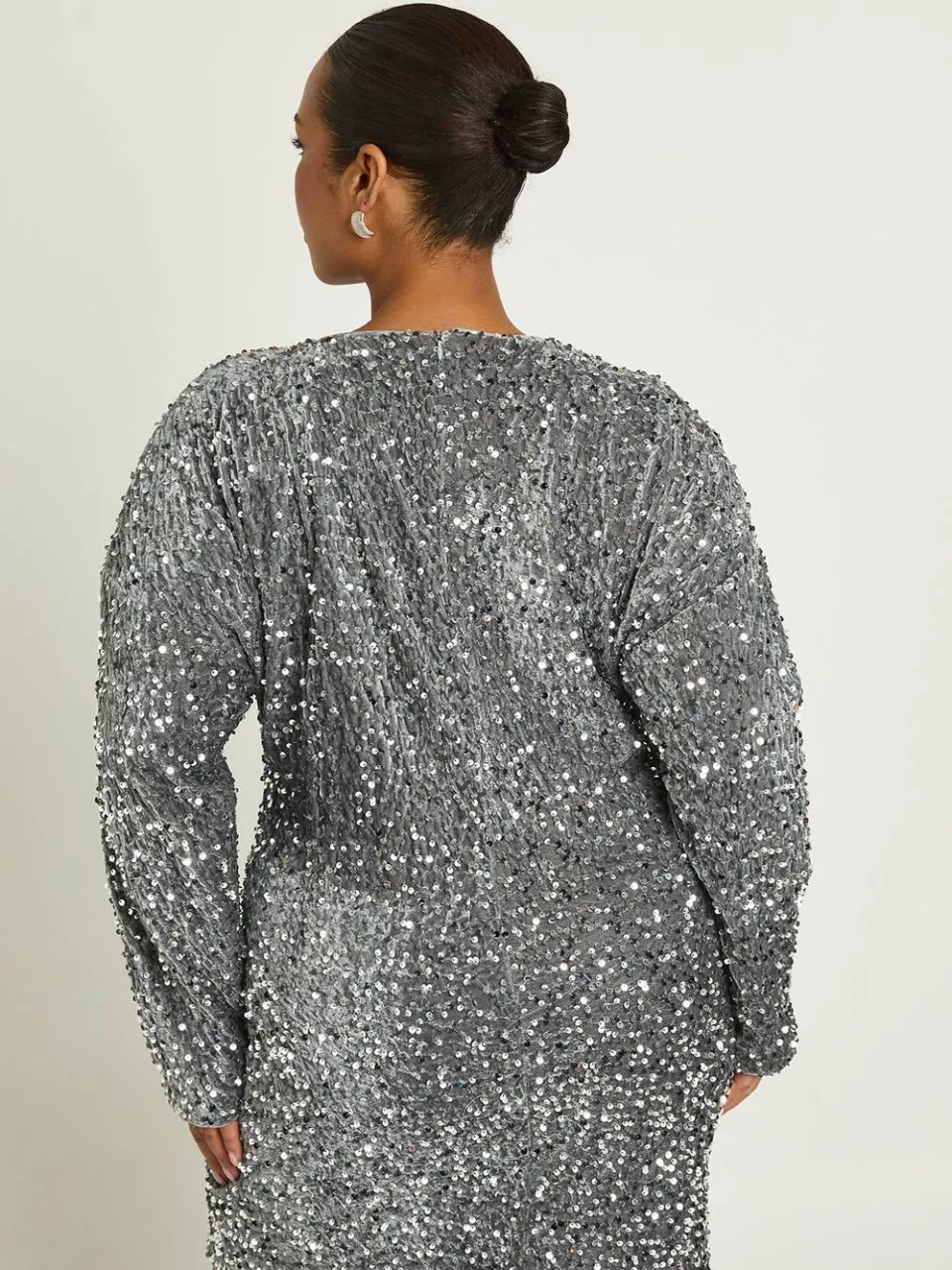 boohoo Dames Plus Pailletten Batwing Shiftjurk zilver, foto 2