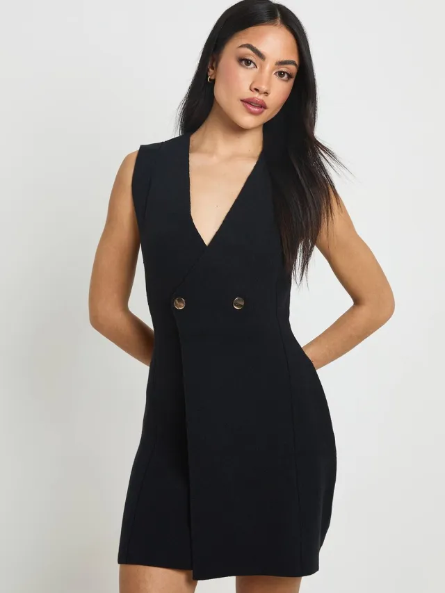 boohoo Dames Korte Mouw Gebreide Mini-jurk Met Gouden Knopen