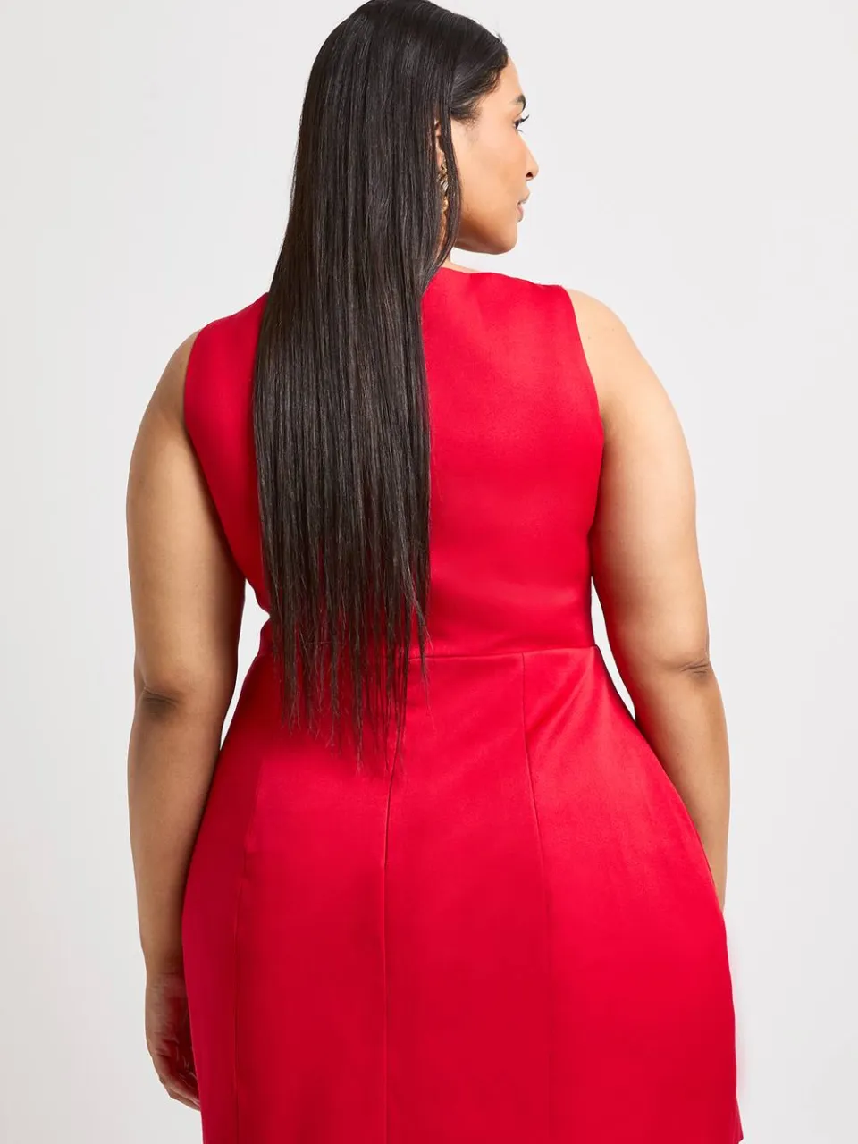 boohoo Dames Plus Geweven Jurk Met Strikdetail In Rechte Snit rood, foto 2