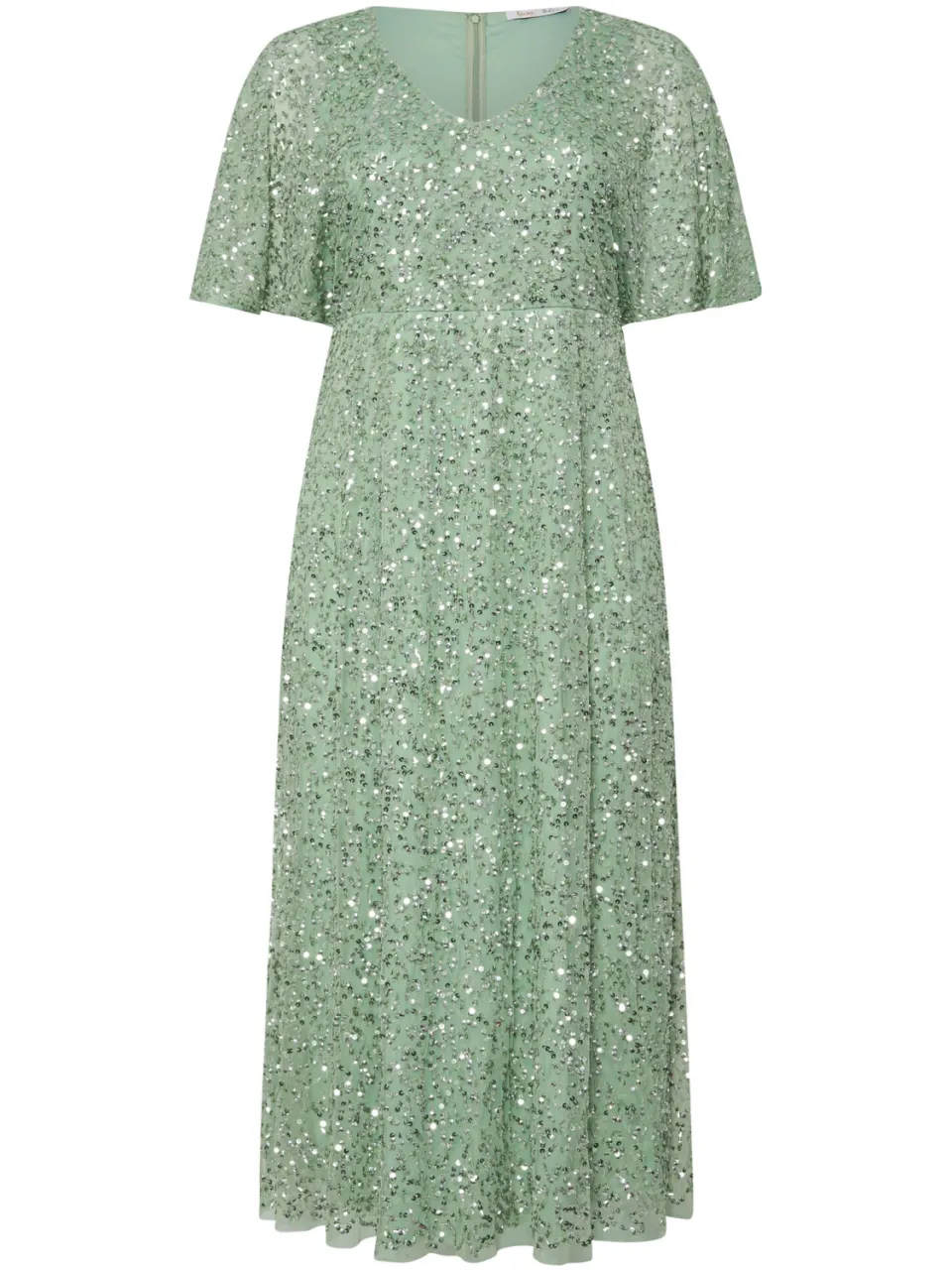 Luxe: Ultimate Embellishment Luxe Maxi Jurk Met Paillettenversiering En Engelmouwen In Saliegroensize 54-56, foto 3
