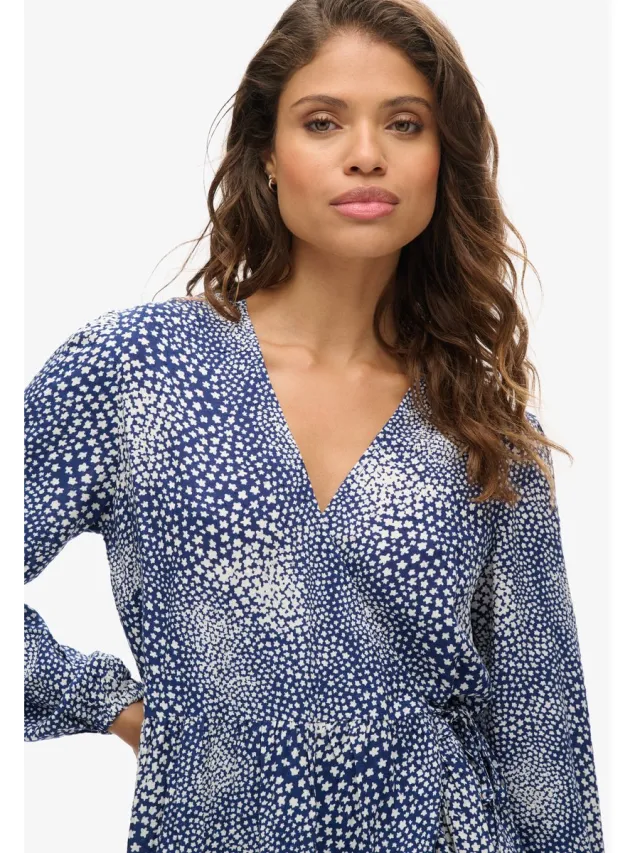 Superdry Bedrukte wikkelmini-jurk met lange mouwen - Dames - Jurken scattered ditsy navy