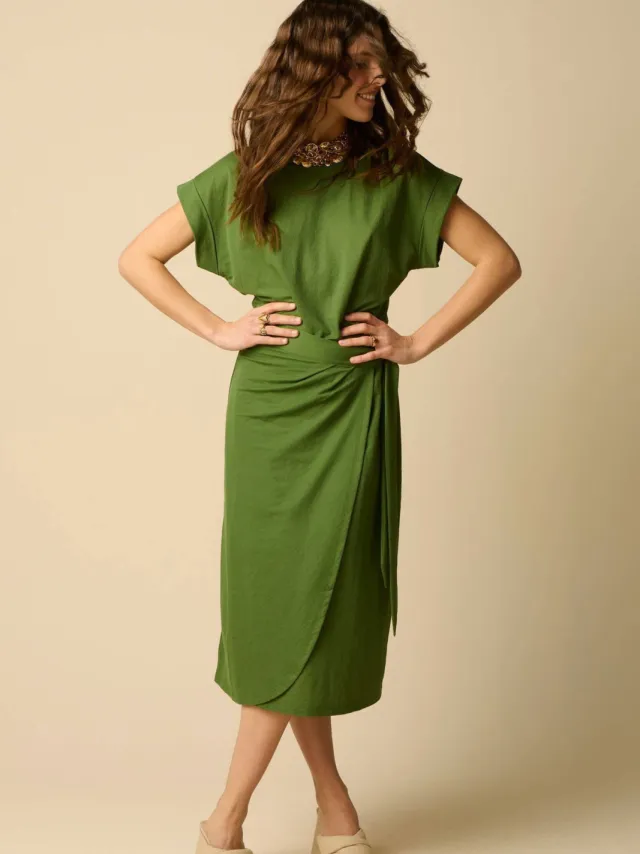 Sissy-Boy midi jurk met knoopdetail - donkergroen
