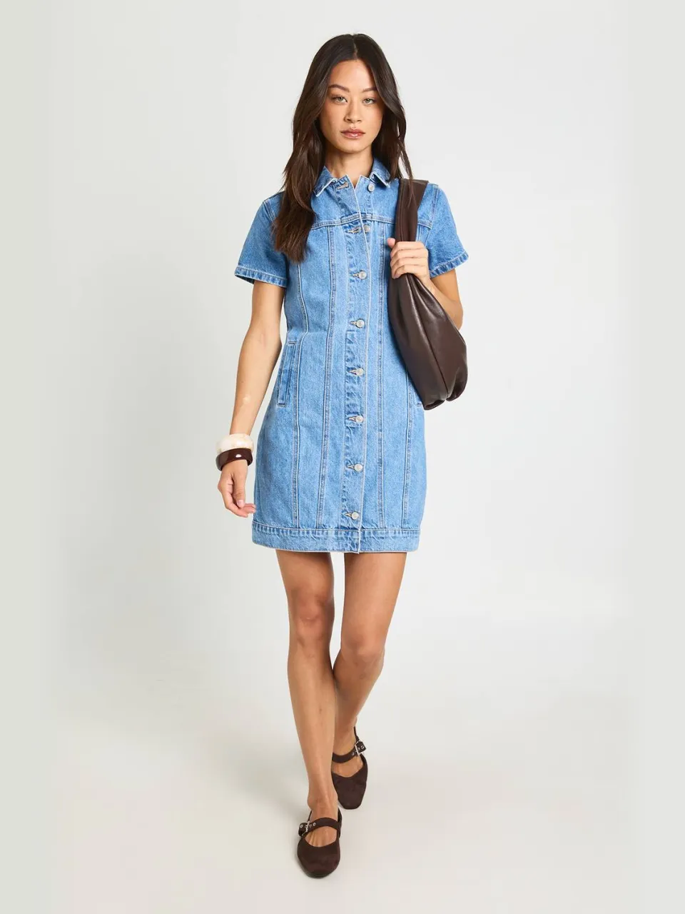 boohoo Dames Tall Western Denim Mini-jurk Met Korte Mouwen, foto 3