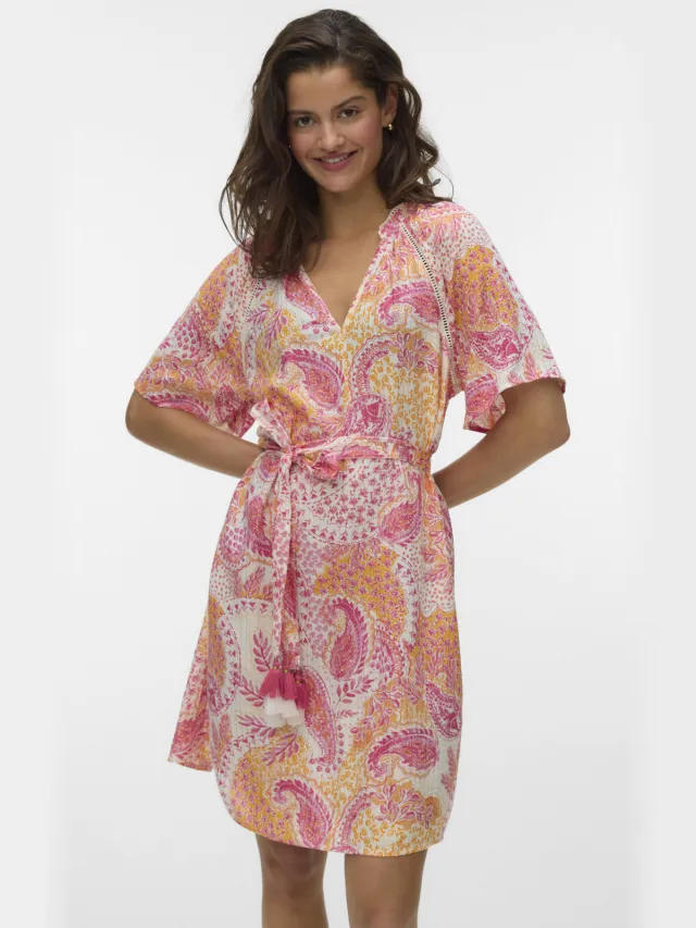 Vero Moda mini jurk roze roze / wit / geel