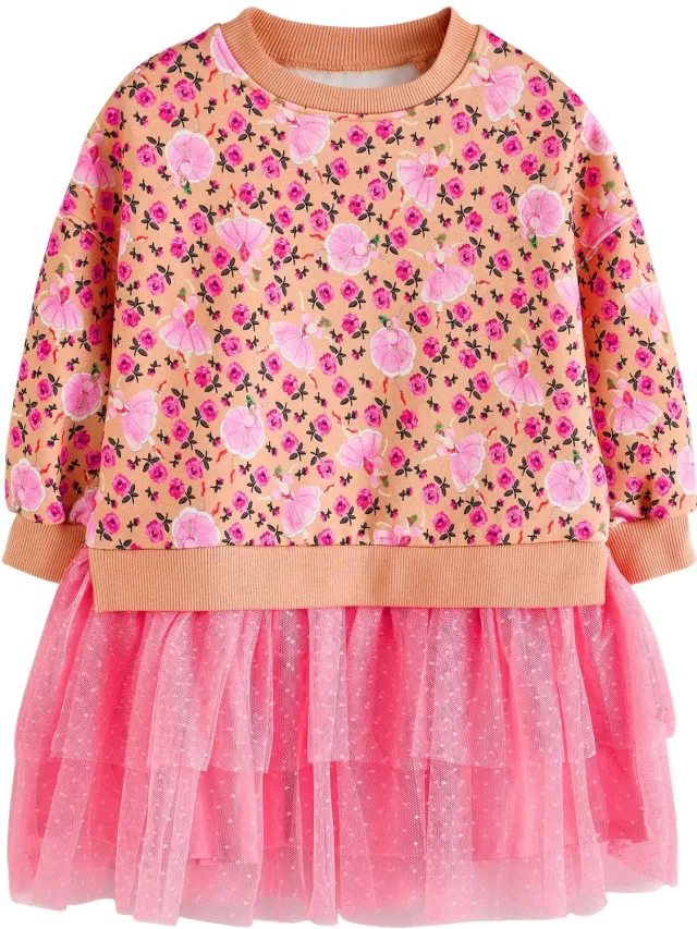 Next Meisjes - Cath Kidston sweaterjurk met mesh - Roze
