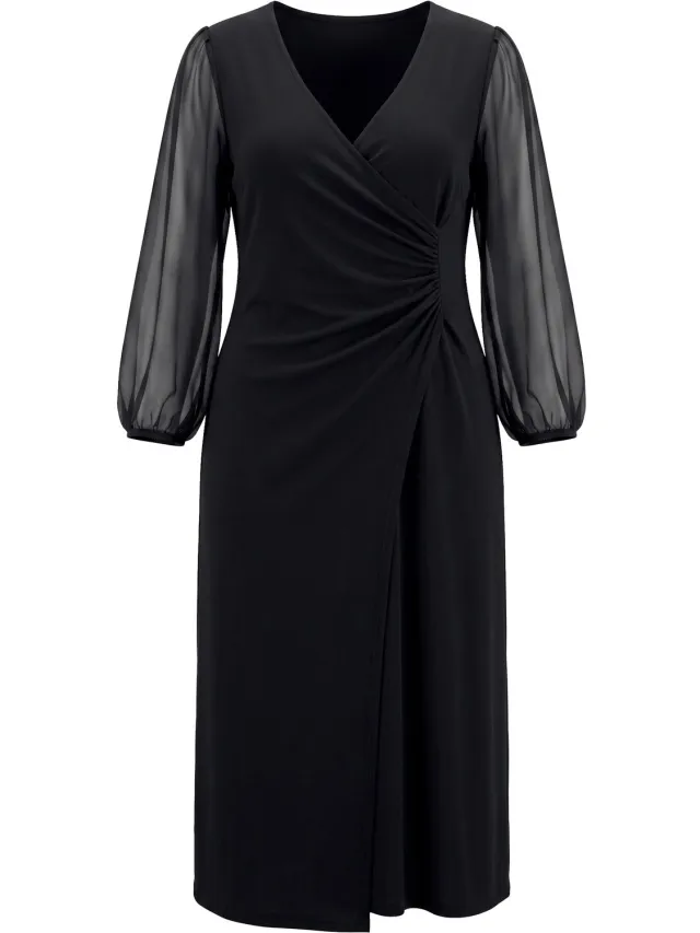MIAMODA Dames - Maxi jersey jurk slanke pasvorm wikkelmodel - Zwart