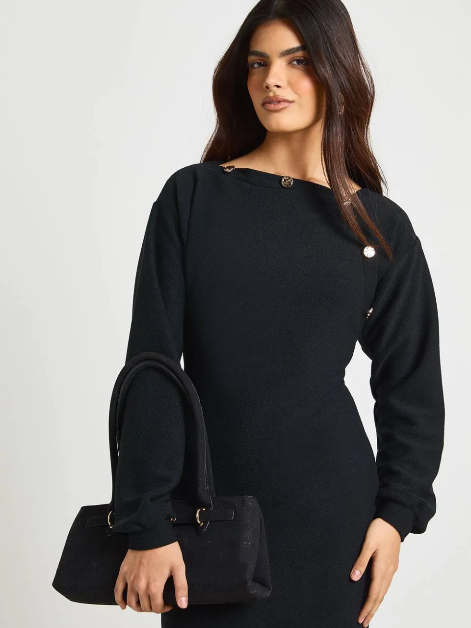 boohoo Dames Ballonmouw Gouden Knoop Blouson Mini-jurk, foto 2