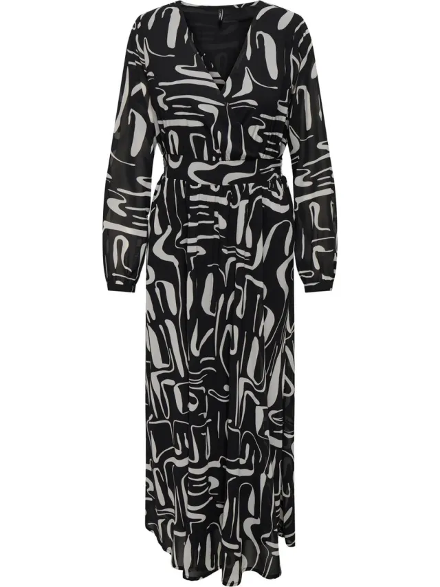 Only ONLSTAR LIFE L/S CARA LONG DRESS PTM - Dames - Maxi jurken zwart;eroded geo