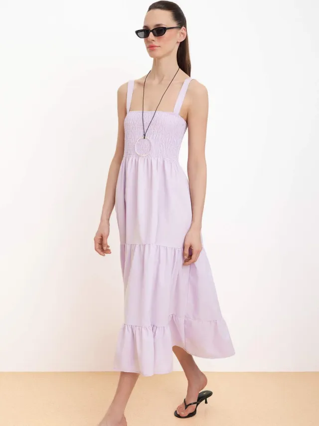 Trendyol TRENDYOLMİLLA Dames Paars Effen Maxi Mouwloos Avond / Dagelijks Skater Jurken Lila