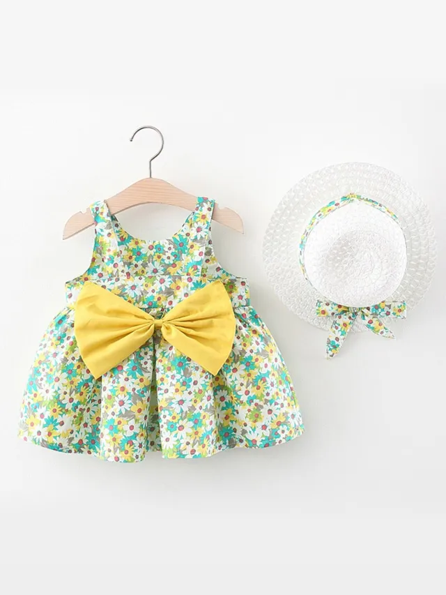 Baby Garden baby zomerjurkje met hoedje Yellow Geel