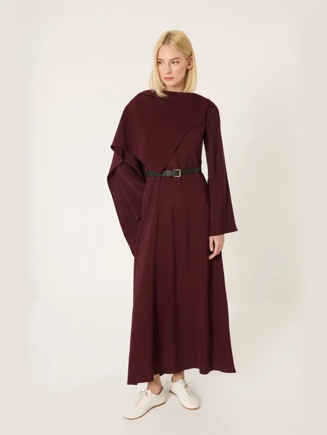 TOUCHÉ PRIVÉ Jurk met sjaalkraag en riem - Bordeaux - Dames