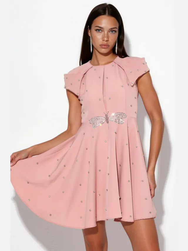 MSN Collection Dames A-lijn Mini Jurk met Pailletten Oudroze