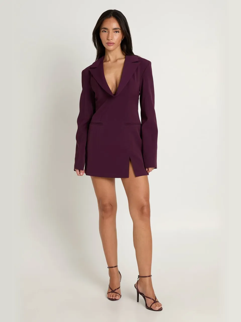 boohoo Dames Mini Jurk Met Diepe V-hals En Getailleerde Snit Pruim