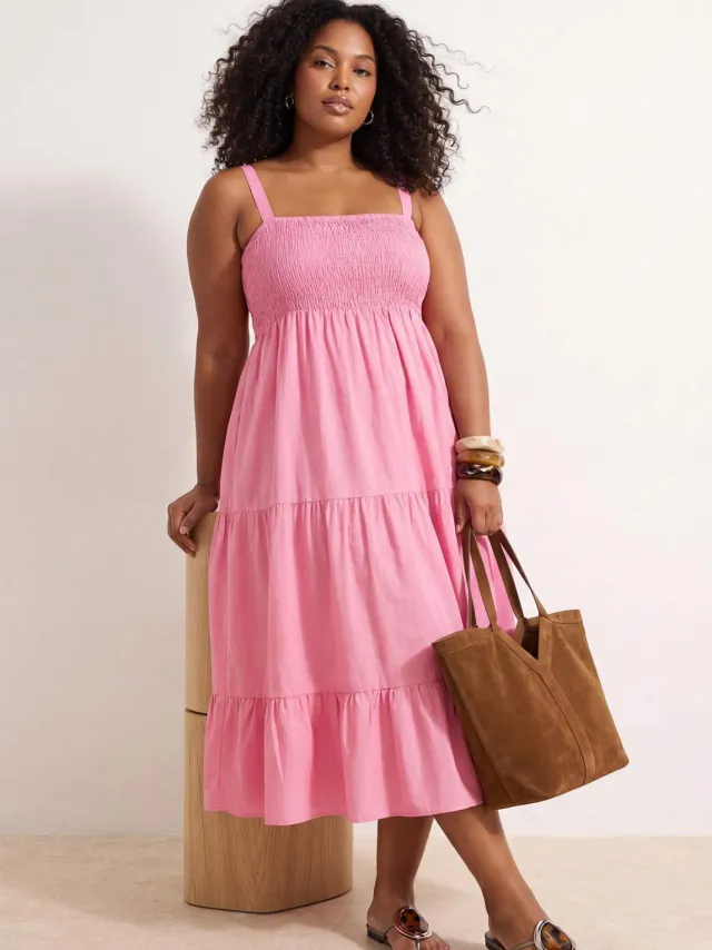 Trendyol Curve Dames Roze Effen Midi Mouwloos Avond / Dagelijks Skater Grote maten Jurk