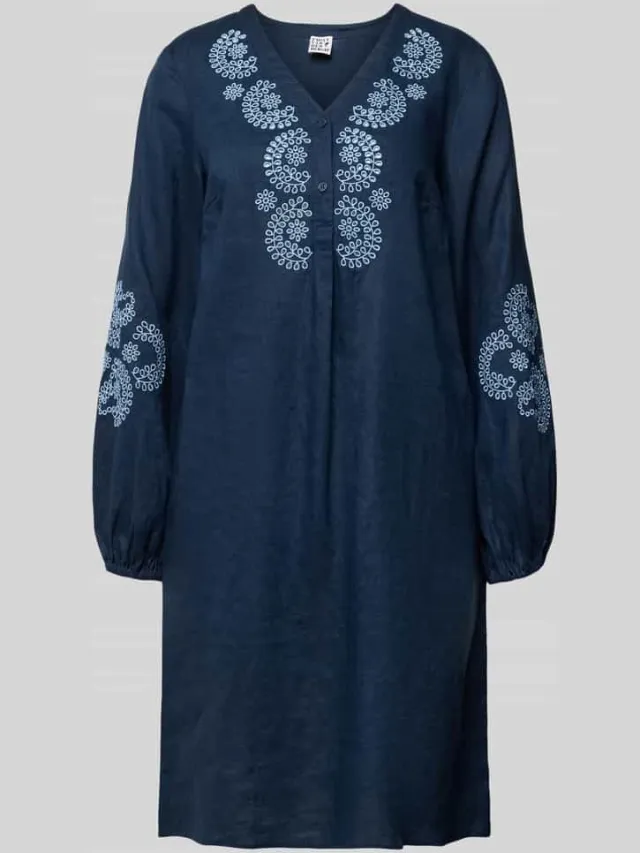 Emily Van den Bergh Knielange tuniekjurk met ajourwerk marineblauw, foto 2