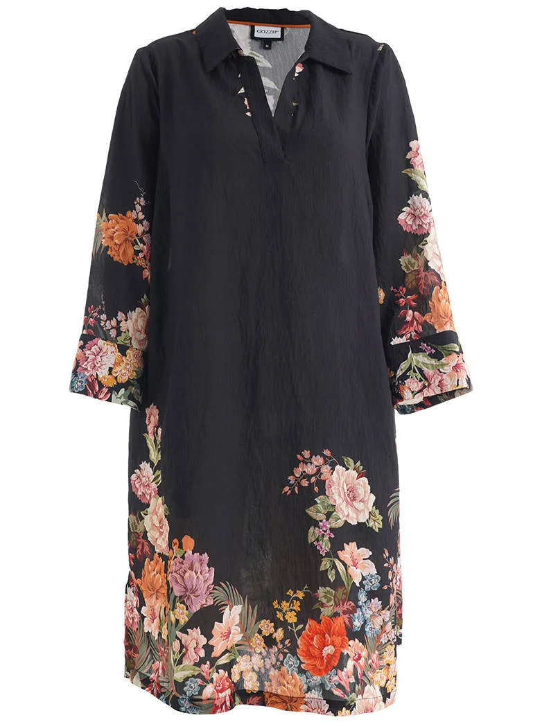 Gozzip gebloemde korte jurk Plus Size - zwart, foto 2