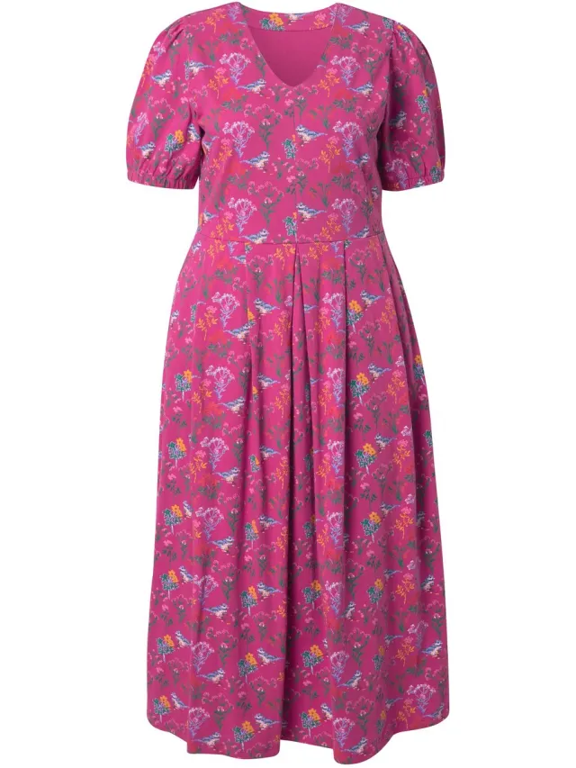 Ulla Popken Dames - Maxi-jurk prinsessennaden V-hals korte mouwen - Zomerbes