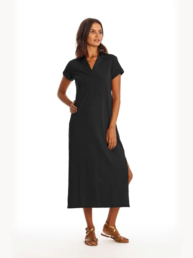 RAVENS VIEW IBIZA dames vegan Midi Jurk Alexa Zwart