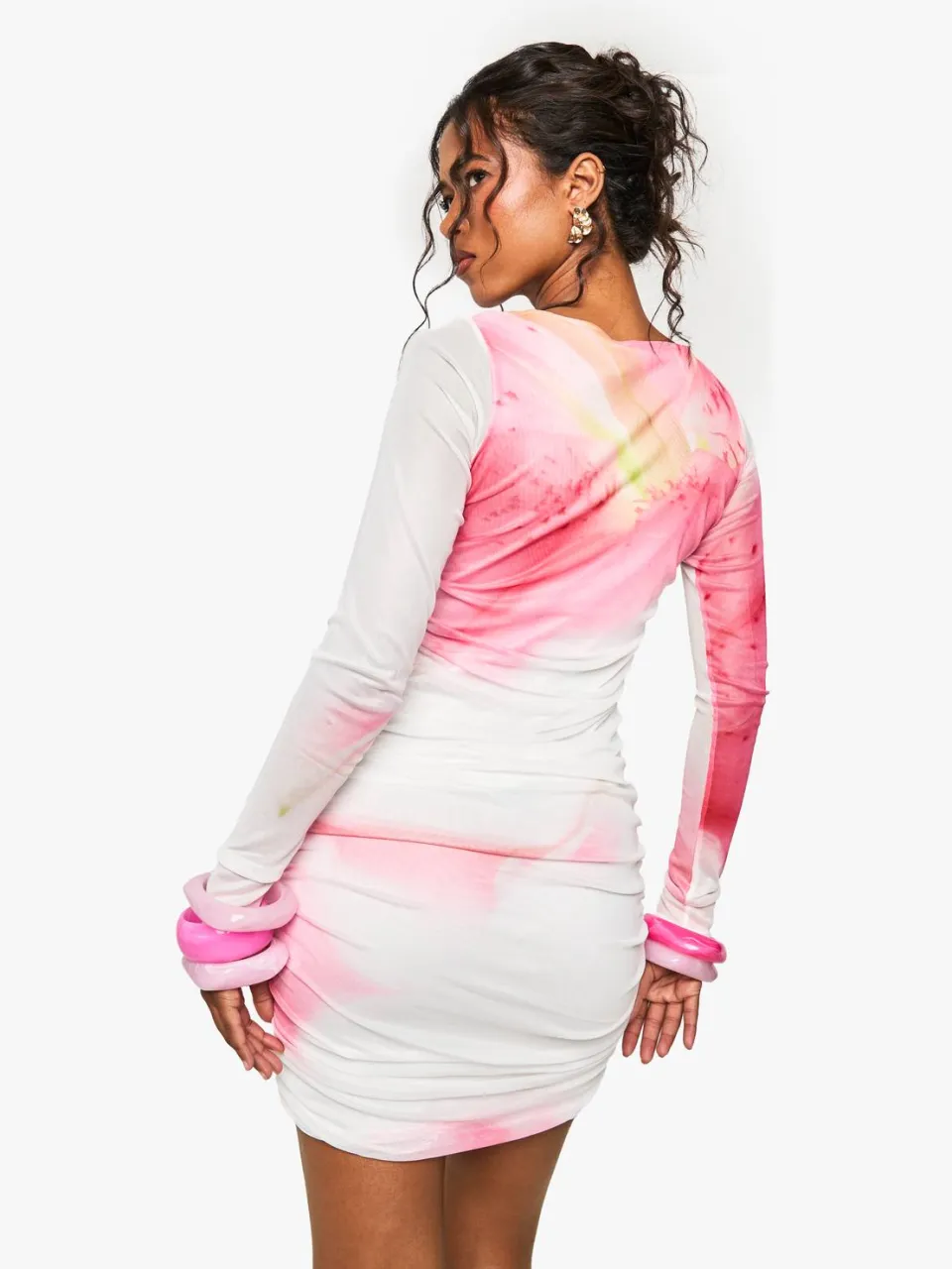 boohoo Dames Florale Mesh geruched mini-jurk ivoor, foto 3