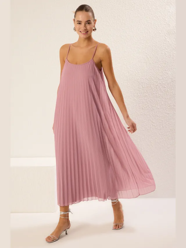 Trendyol TRENDYOLMİLLA Dames Roze Effen Maxi Mouwloos Casual A-lijn Jurken