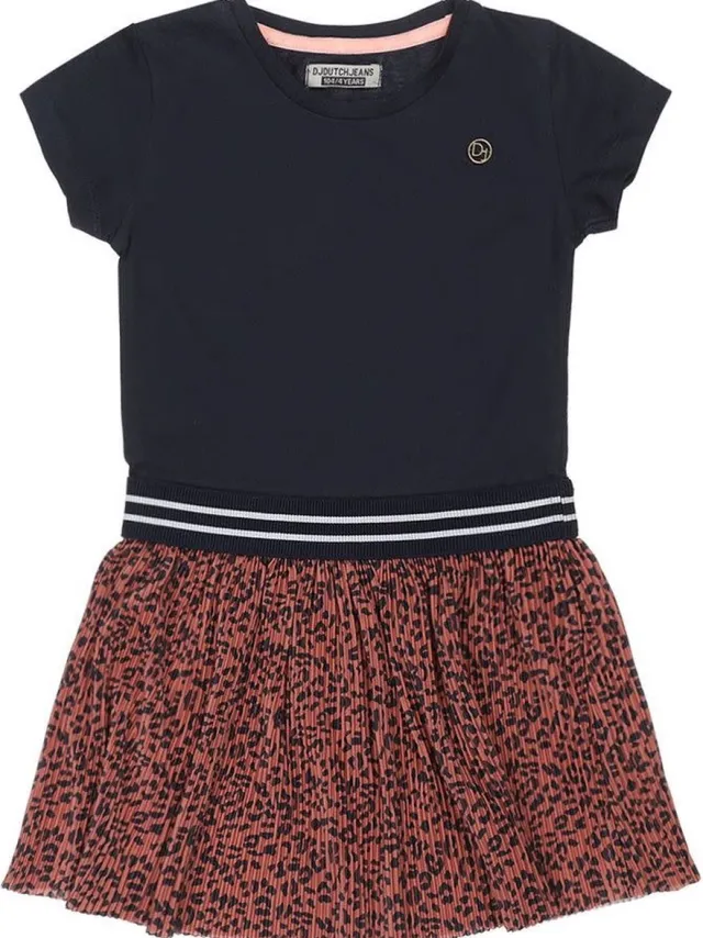 DJ Dutchjeans Meisjes - Jurk - Navy - Blauw - Panterprint