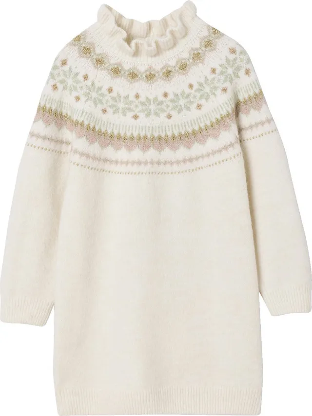 vertbaudet Jacquard jurk in tricot voor meisjes ecru