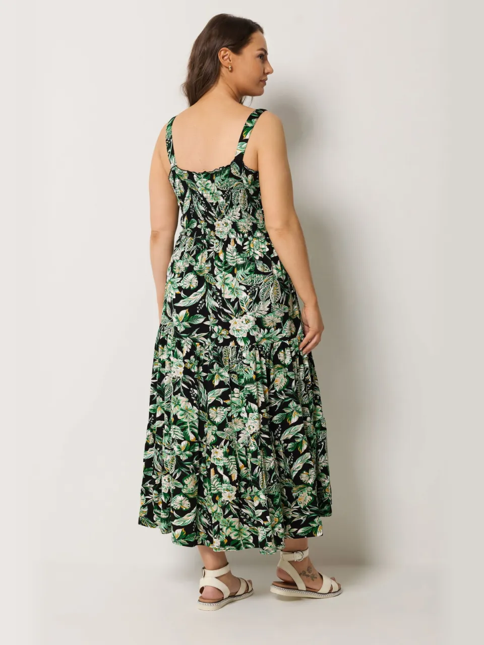 Yours Groene Gesmokte Midijurk Met Bloemenprint, foto 3