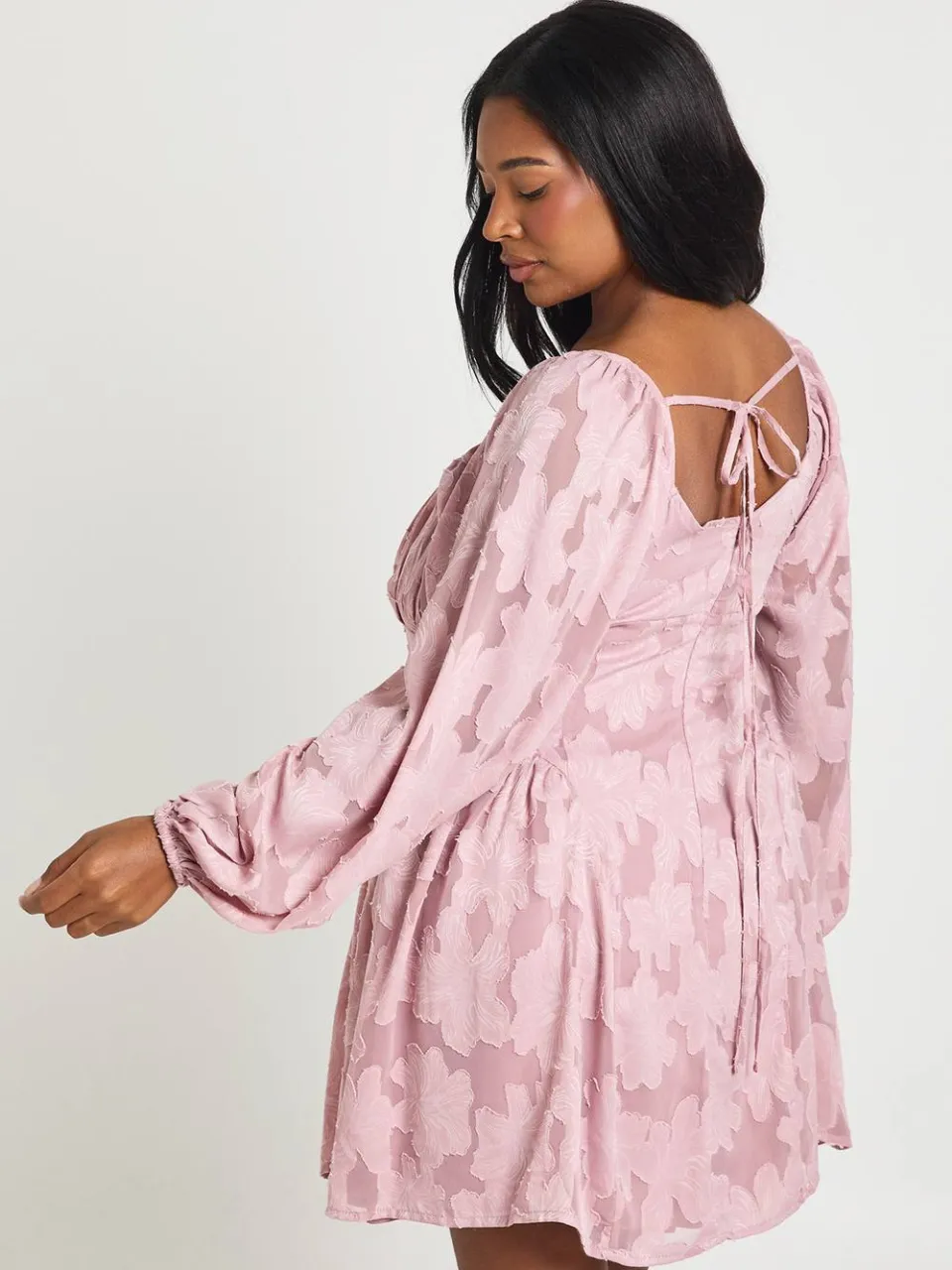 boohoo Dames Plus Burnout Chiffon Boerinnetje Skater Jurk roze, foto 2