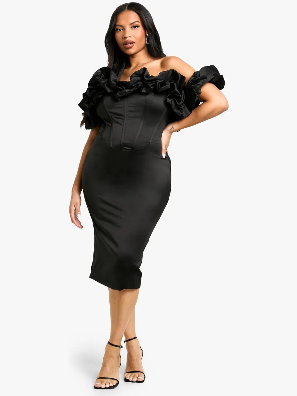 boohoo Dames Plus Volume Off-Shoulder Midi Jurk zwart, foto 2