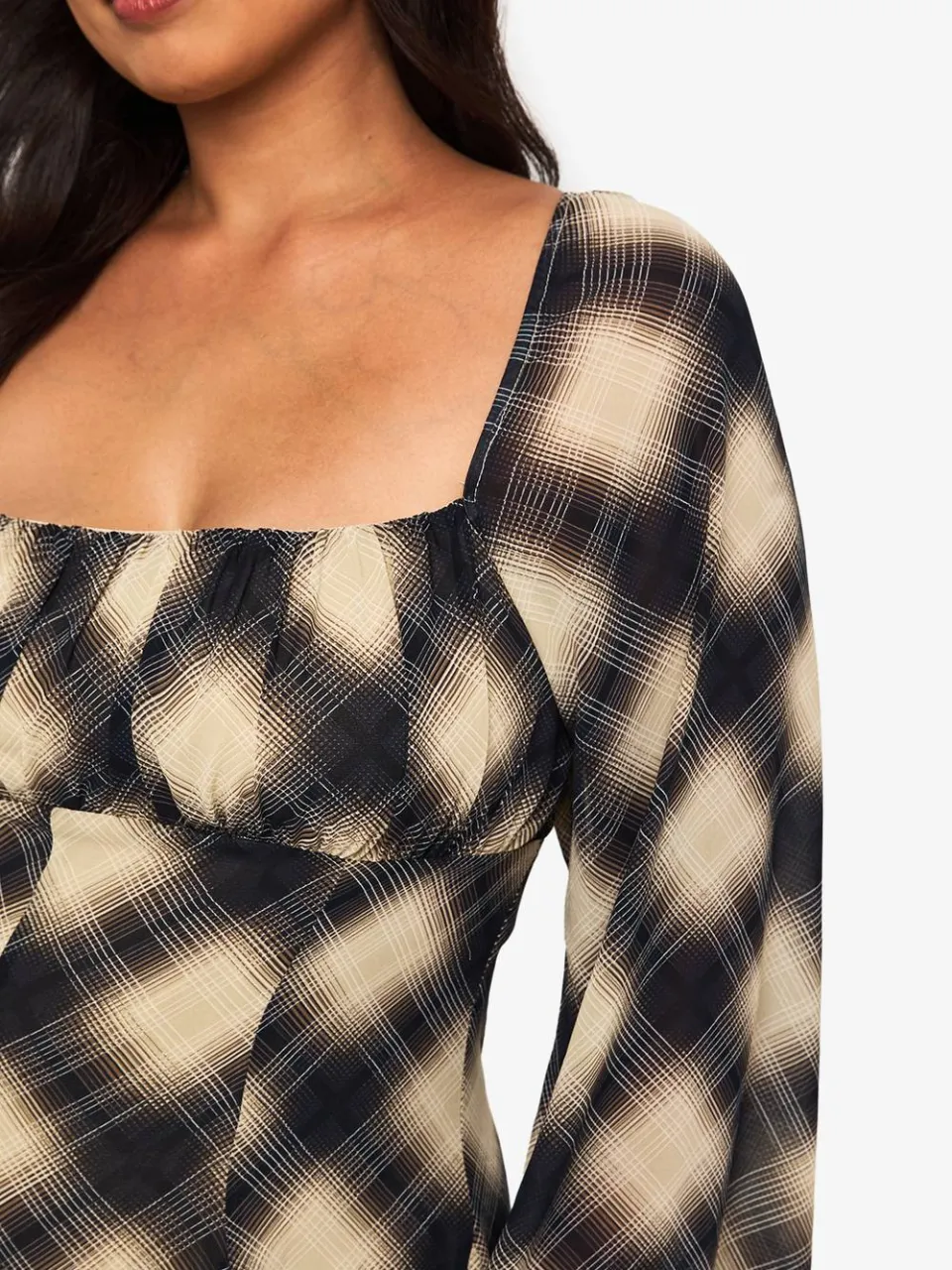 boohoo Dames Plus Check Godet Skater steen, foto 4