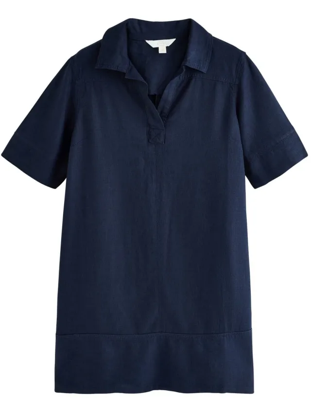Next Dames - Linnenrijke mini-overheadjurk met korte mouwen - Blauw Navy Blue